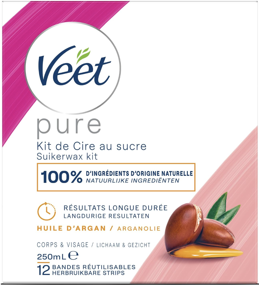 Veet PURE - Hot Wax with Sugar and Argan Oil - Strip Free Hair Removal - 100% Natural